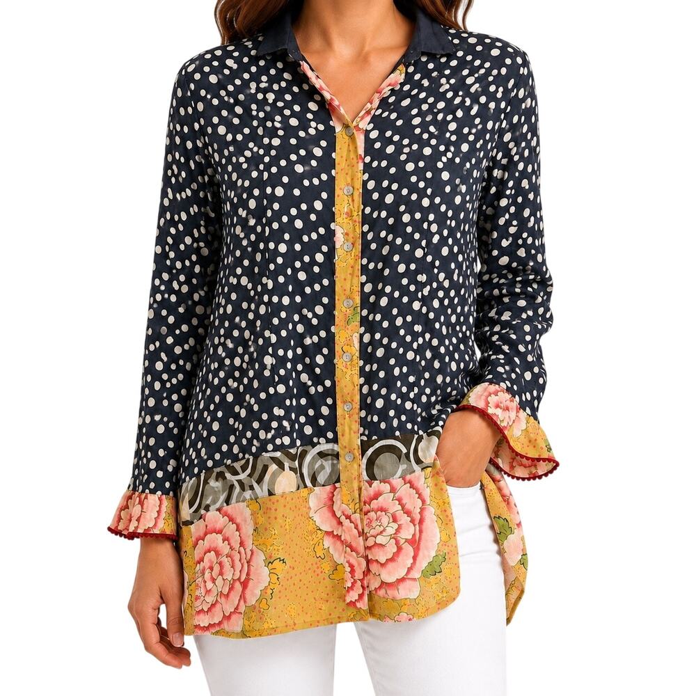 Little Journeys Chicago Sz Medium Yellow Floral Blouse Shirt Top Wearable Art